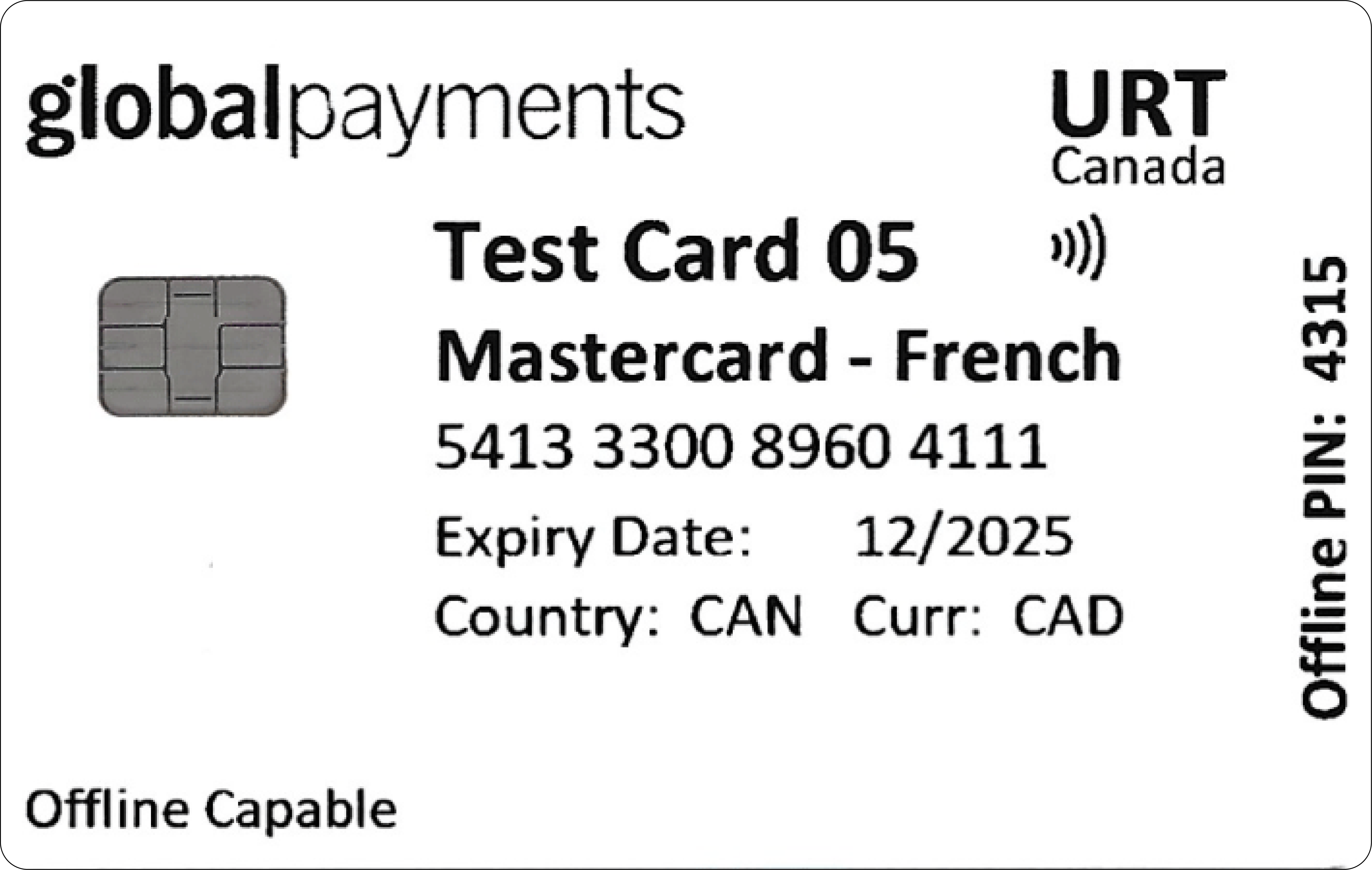 Global Payments Canada URT EMV Test Card 05