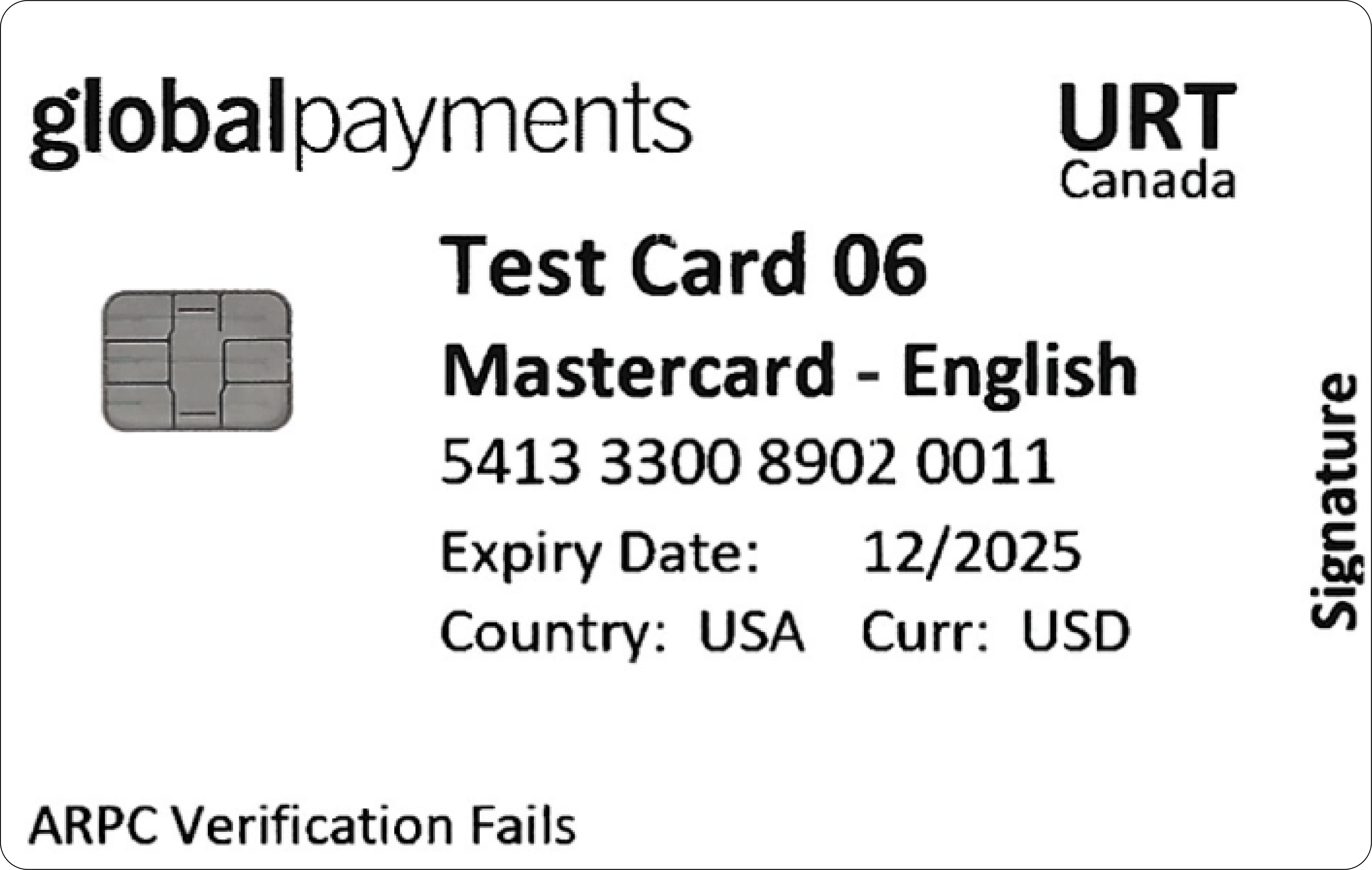 Global Payments Canada URT EMV Test Card 06