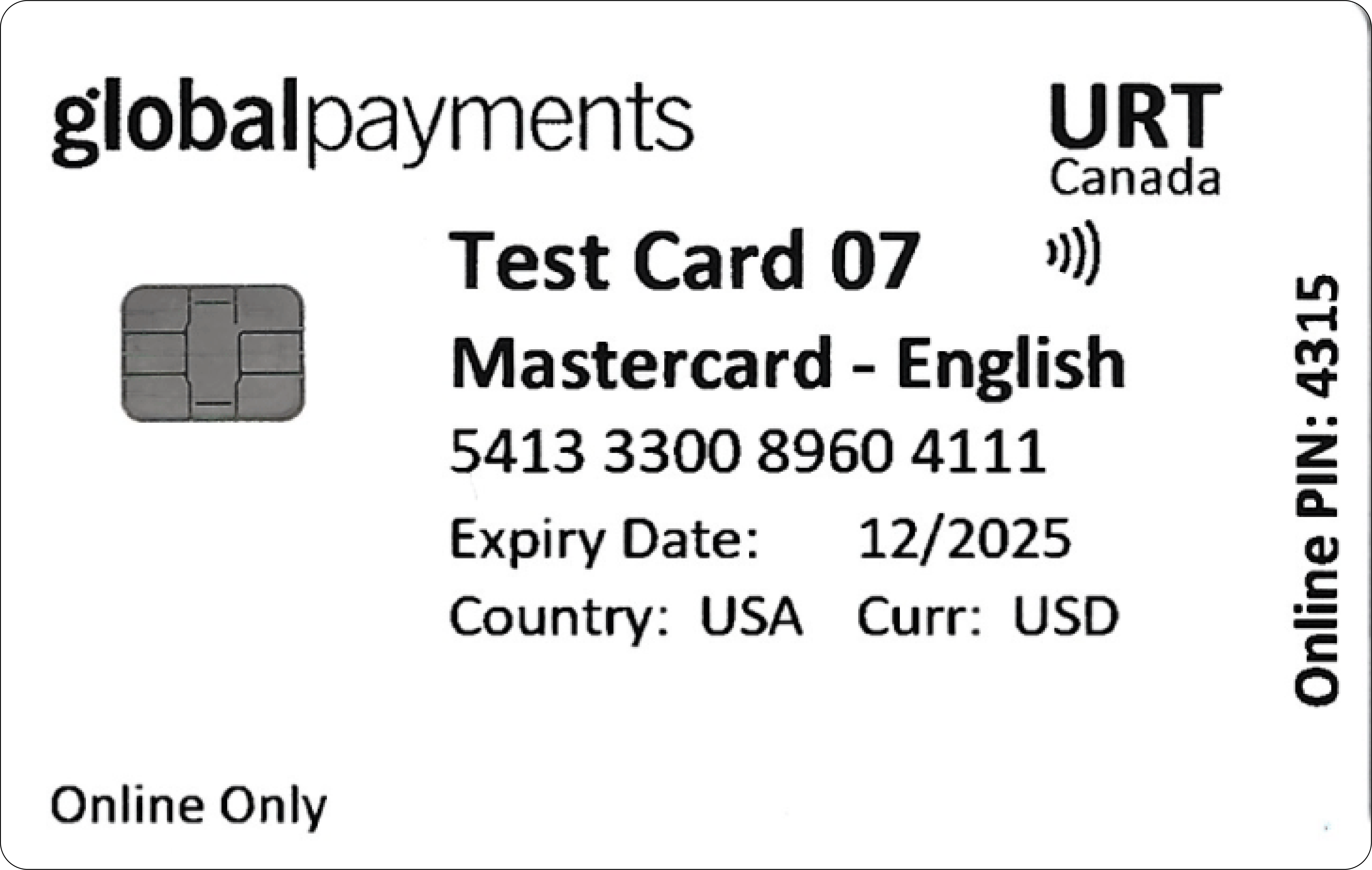 Global Payments Canada URT EMV Test Card 07