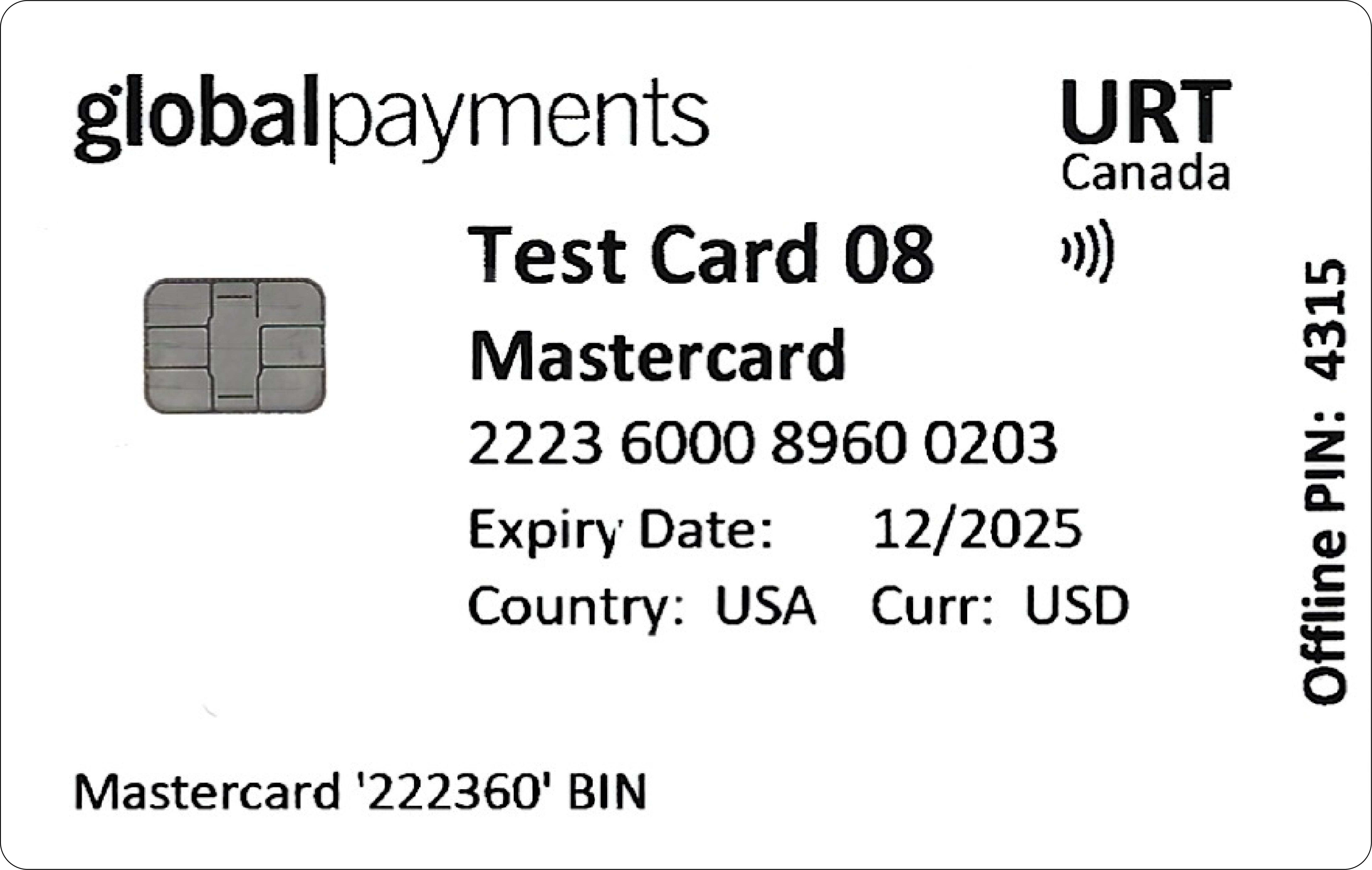 Global Payments Canada URT EMV Test Card 08