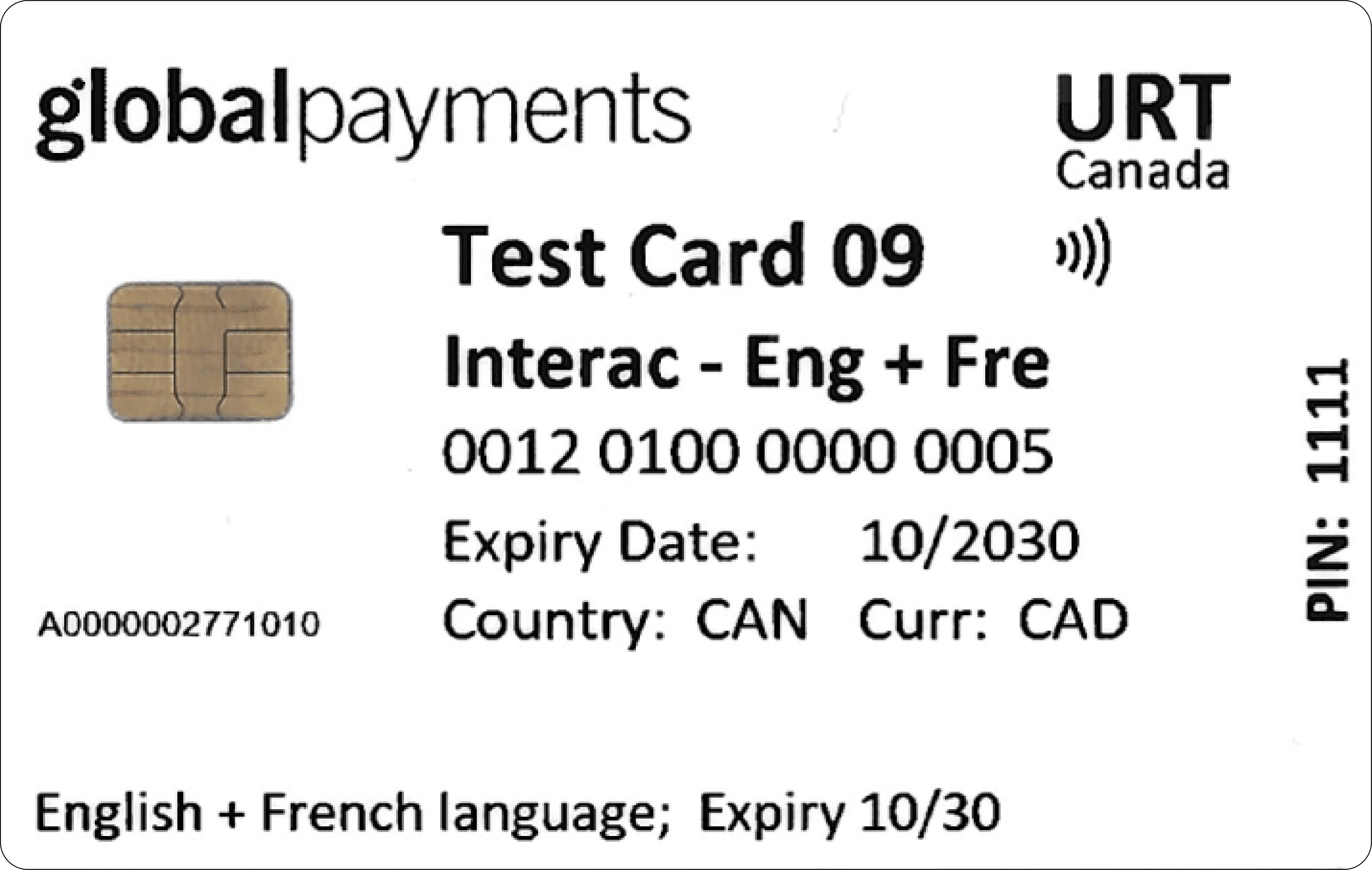 Global Payments Canada URT EMV Test Card 09