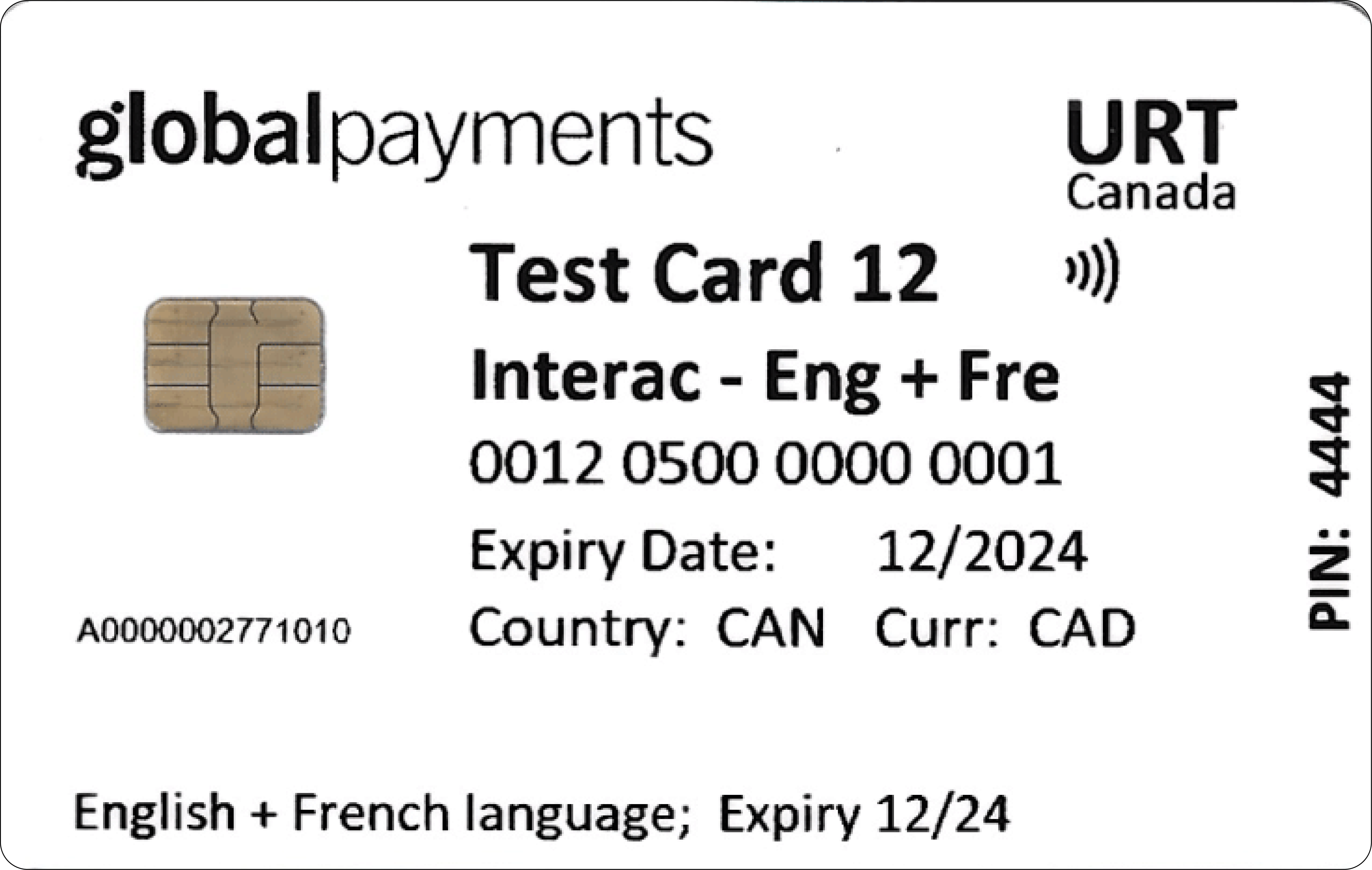 Global Payments Canada URT EMV Test Card 12