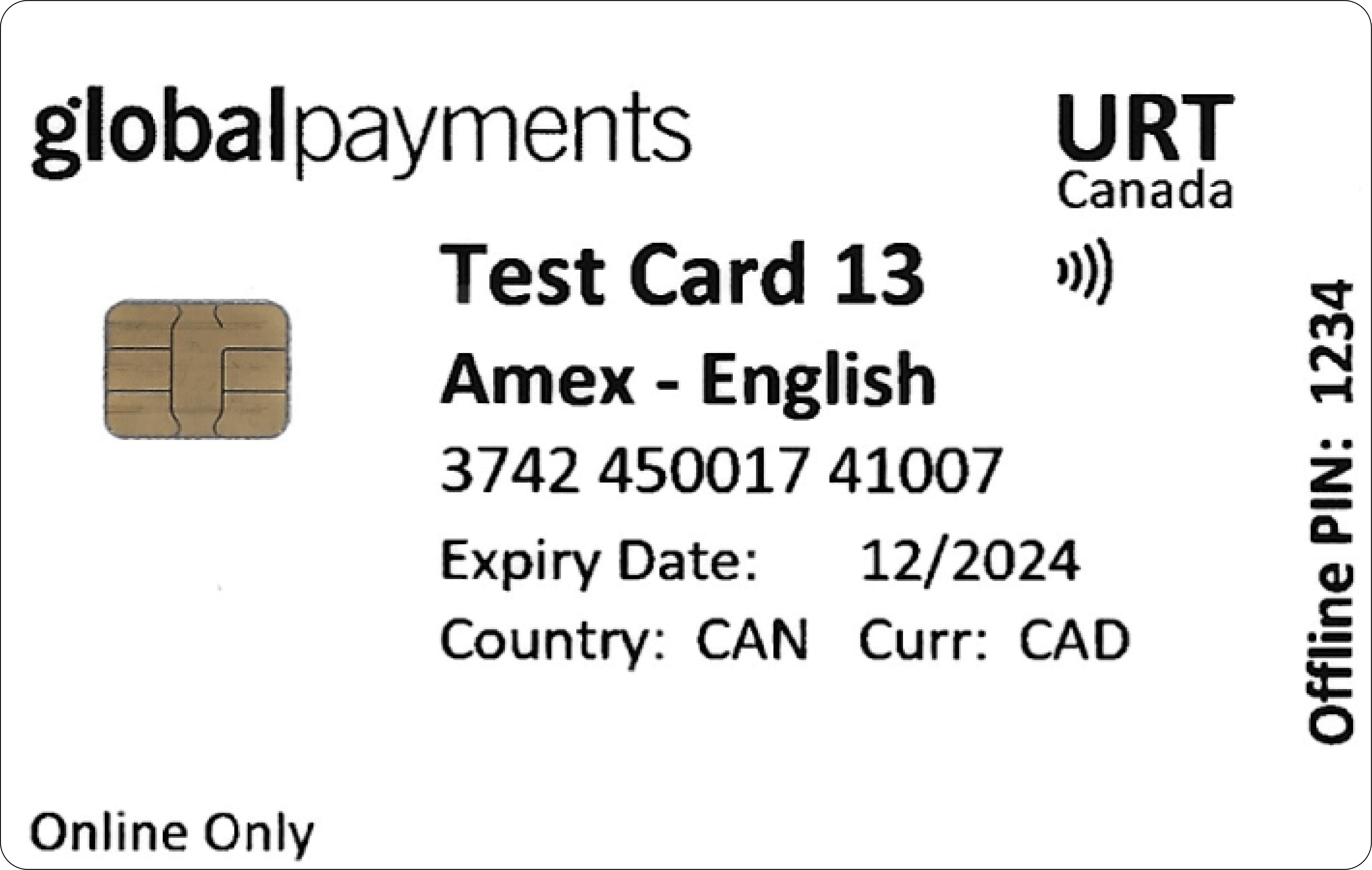 Global Payments Canada URT EMV Test Card 13