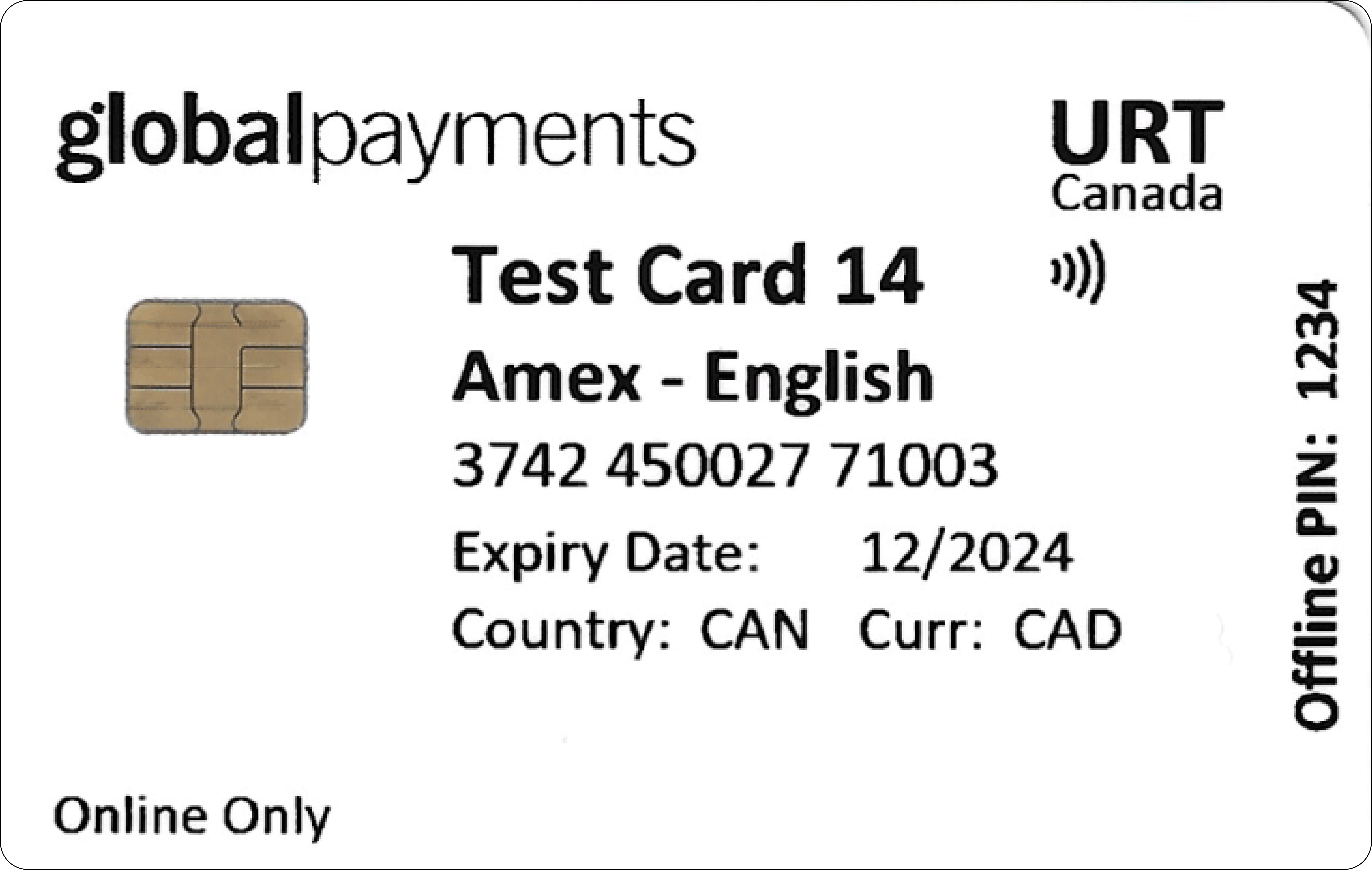 Global Payments Canada URT EMV Test Card 14