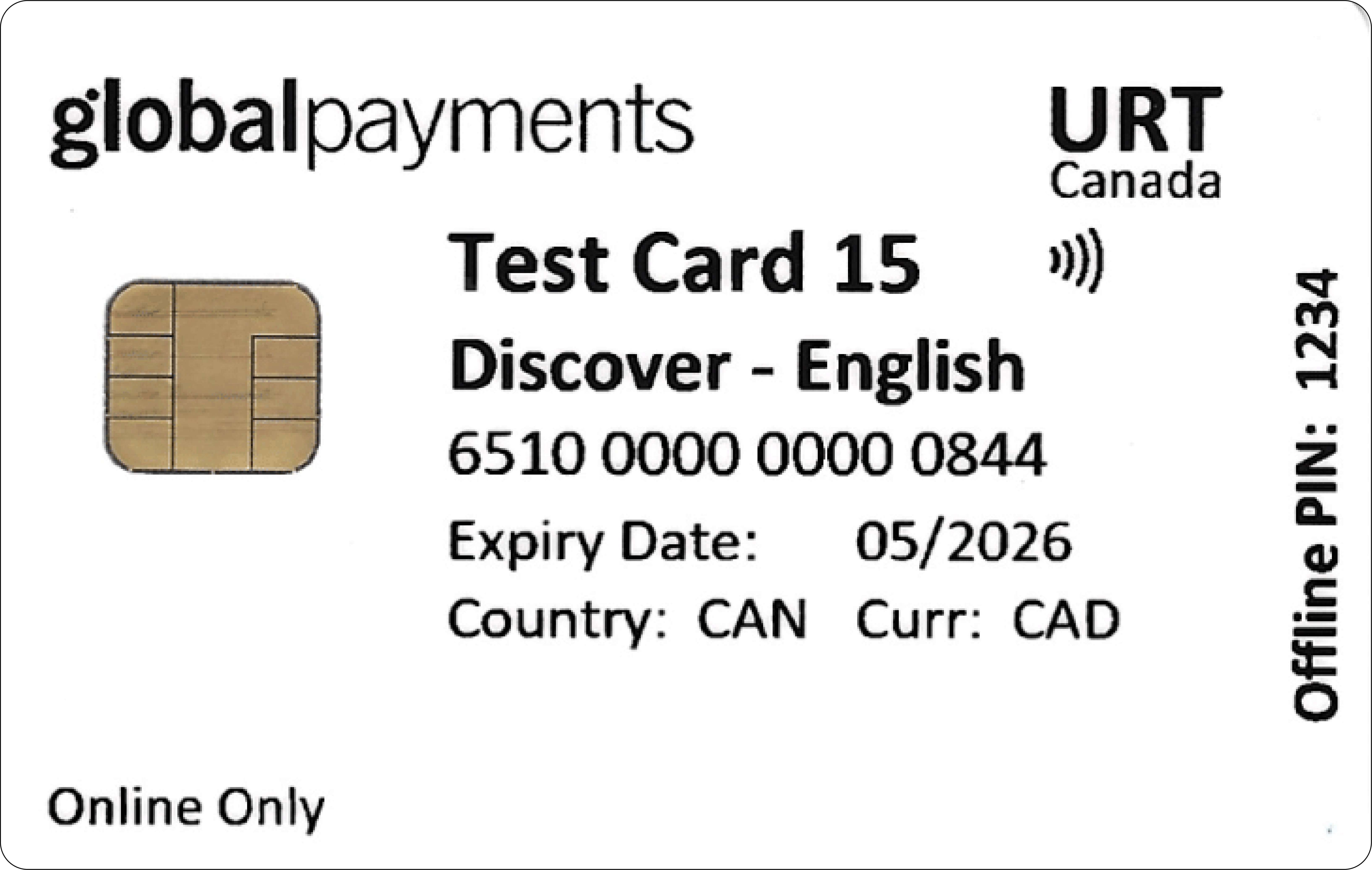 Global Payments Canada URT EMV Test Card 15